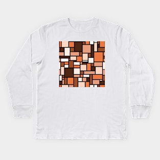 Orange Brown Square and Rectangle Geometric Patterns - Disco Vibes Kids Long Sleeve T-Shirt